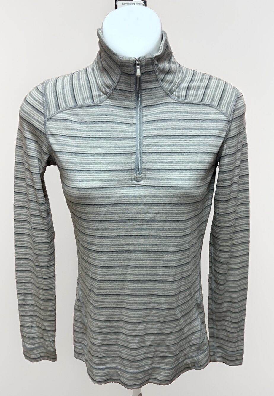 Smartwool Womens S Gray Stripe 100% Merino Wool Quarter Zip Base Layer
